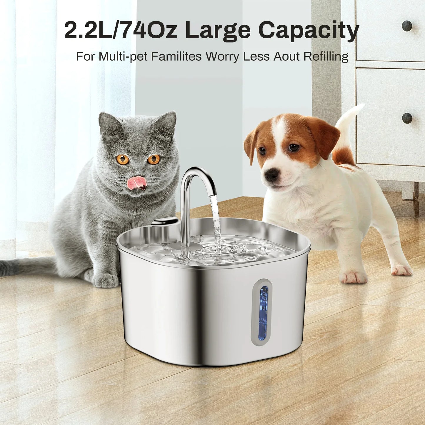Fontaine Inox 2.2L avec Capteur de Mouvement – Eau Propre & Hygiénique pour Chat/Chien 💧✨